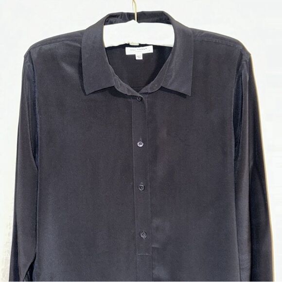 Equipment L Midnight Blue Daphne Bell Cuff Silk Button Down Long Sleeve Shirt - Picture 8 of 14